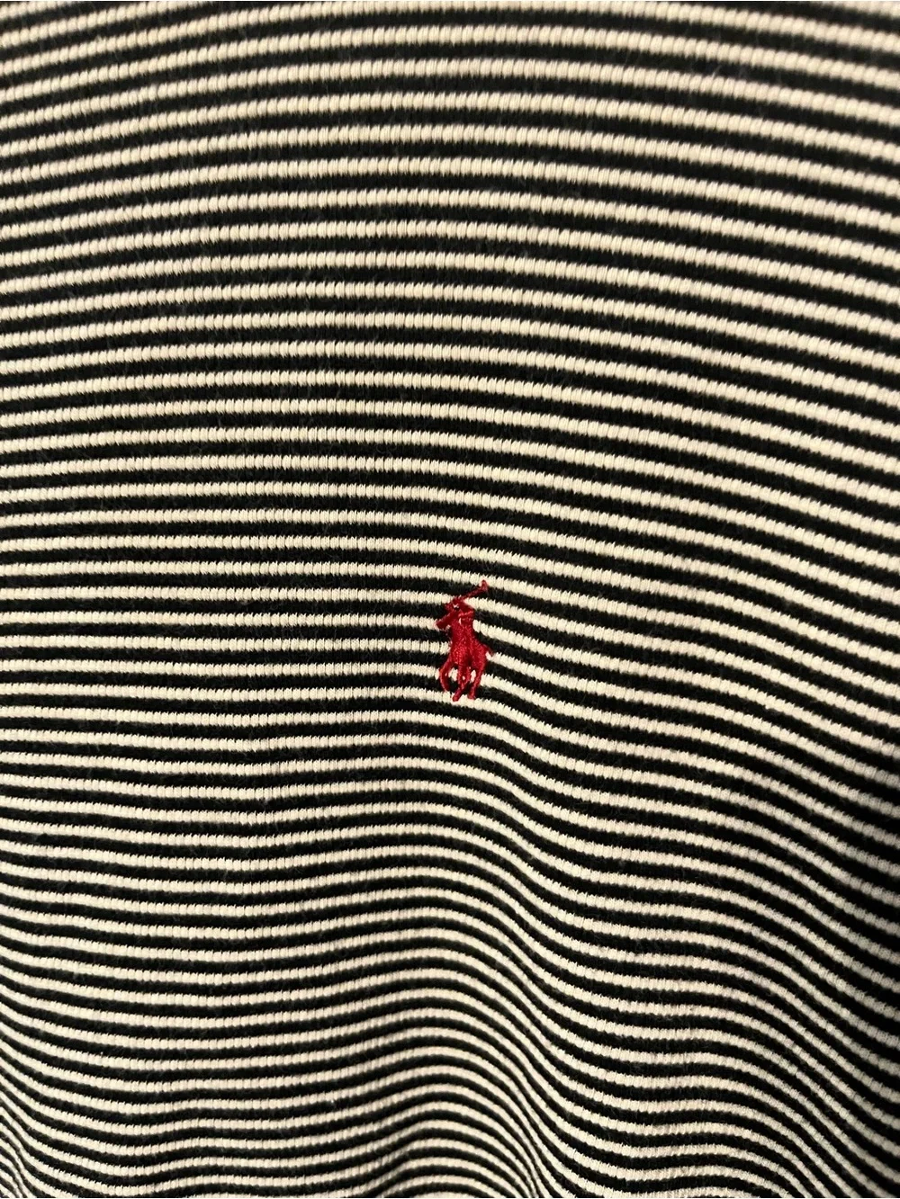 Ralph Lauren Black & White Stripe Long-Sleeve thermalTee - Red Pony